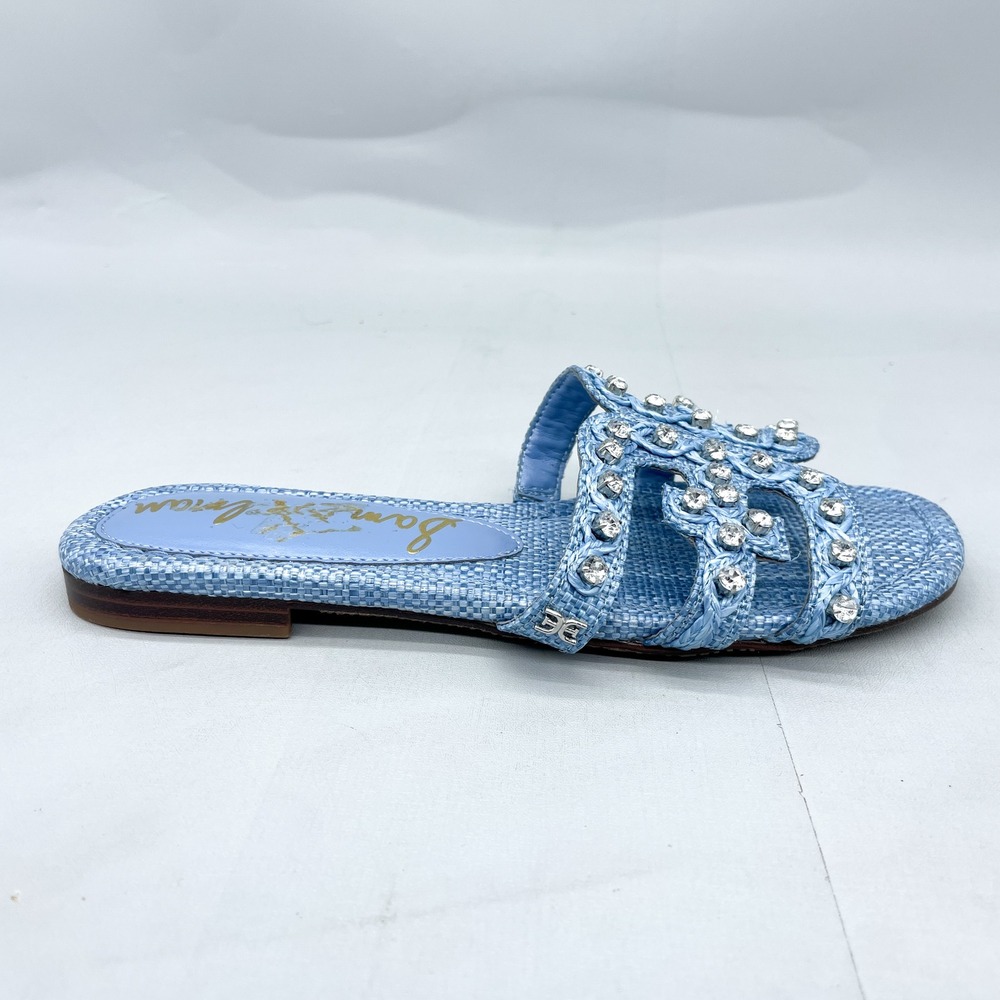 Sam Edelman Womens 6 Bay Jewel Raffia Slide Sandals Shoes Blue Crystal Embellish - Picture 2 of 12